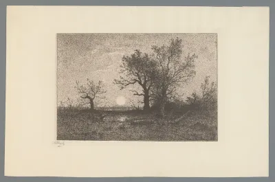 Bomen in landschap met opkomende maan
