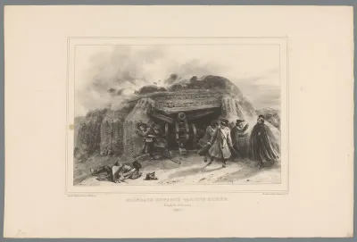Bominslag op een ingegraven kanon, 1832