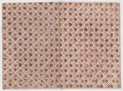 Book cover with geometric and floral pattern in red, yellow, and green