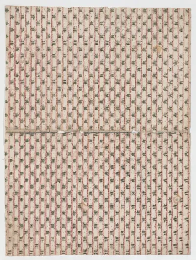 Book cover with overall stripe pattern with geometric designs