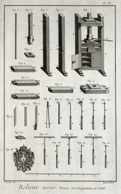Bookbinding: book presses, and decorating tools
