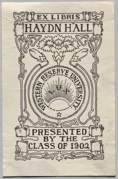 Bookplate: Hayden Hall, Western Reserve University