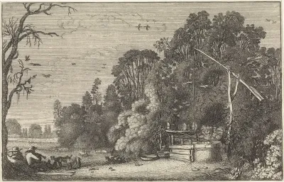 Boomlandschap met een waterput