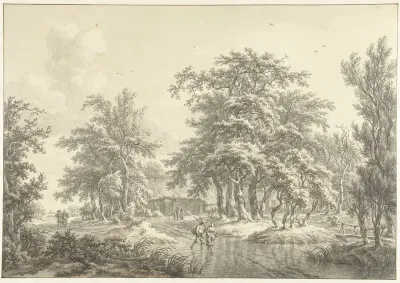 Boomrijk landschap met enkele groepjes figuren