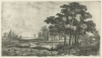 Boomrijk landschap met huifkar