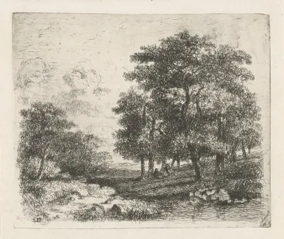 Boomrijk landschap met twee converserende mannen