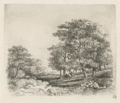Boomrijk landschap met twee converserende mannen