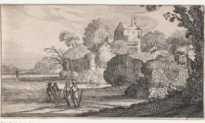 Boomrijk landschap met vijf figuren
