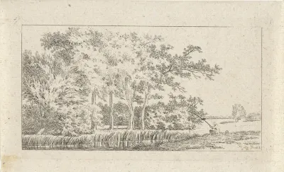 Boomrijk rivierlandschap met visser