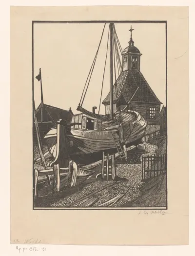 Boot op het land bij een huis