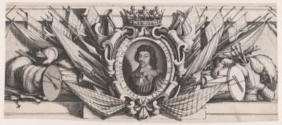 Border at Bottom Center: Portrait of Gaston of France in an Ornamental Border, from "Siège de La Rochelle" (The Seige of La Rochelle)