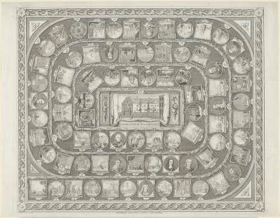 Bordspel met gebeurtenissen en portretten van belangrijke personen uit de Nederlandse geschiedenis