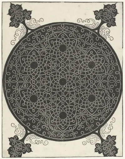 Borduurvoorbeeld met zeven bloemvormige motieven