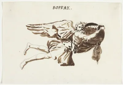 Boreas. Udkast til relief på vindenes tårn i Pamphilus og Davus i samtale