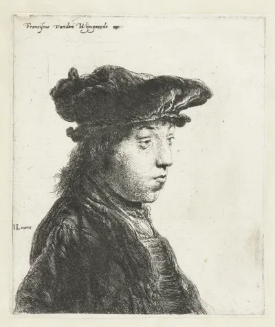 Borstbeeld van een jonge man met fluwelen baret