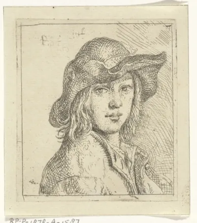 Borstbeeld van een jongeman met hoed