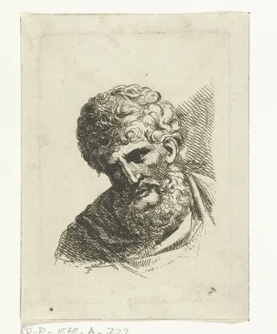 Borstbeeld van een man met krullend haar en baard