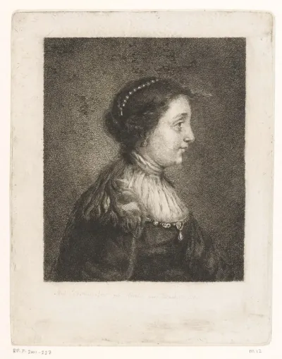 Borstbeeld van een vrouw met parels in het haar