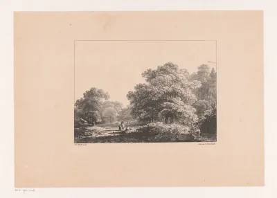 Bosgezicht met drie figuren