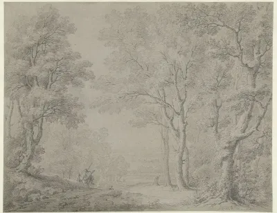Bosgezicht met figuren op de voorgrond