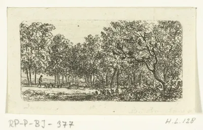 Bosgezicht met herder en vee