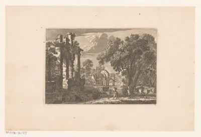 Boslandschap met antieke ruïnes