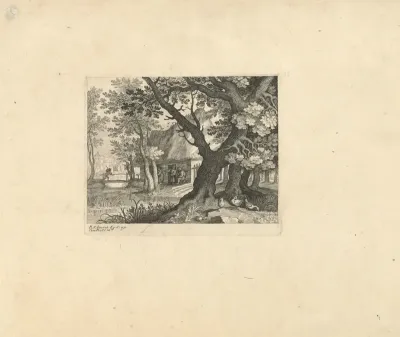 Boslandschap met boerderij