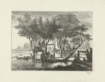 Boslandschap met boerderij