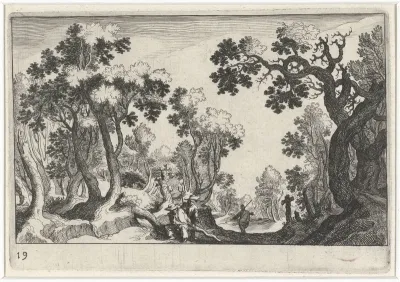 Boslandschap met boeren