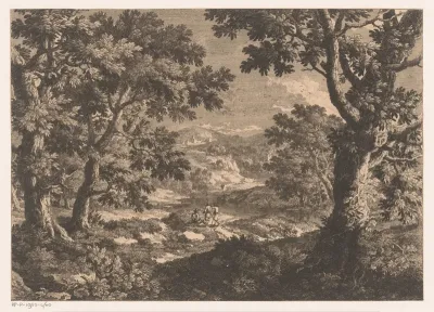 Boslandschap met drie figuren