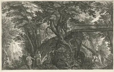 Boslandschap met een brug