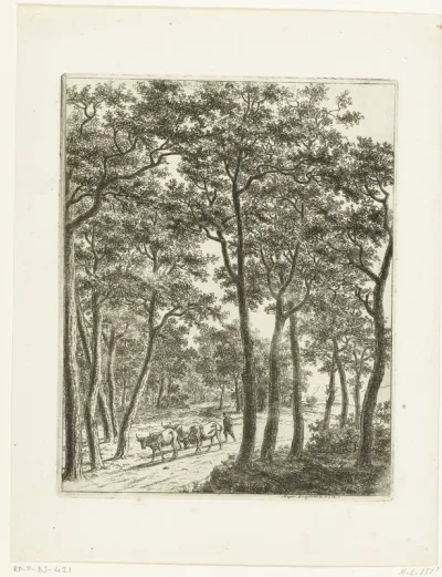 Boslandschap met een herder en drie koeien