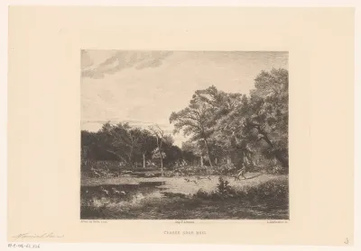 Boslandschap met een jachtscène
