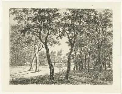 Boslandschap met een man en een jongetje