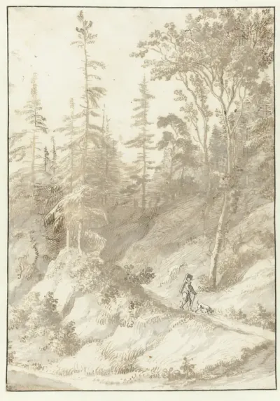 Boslandschap met een reiziger