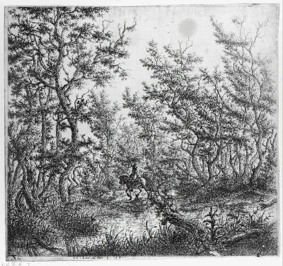 Boslandschap met een ruiter
