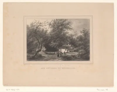 Boslandschap met figuren bij een huis nabij Brussel