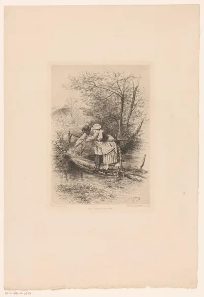 Boslandschap met hengelend paar