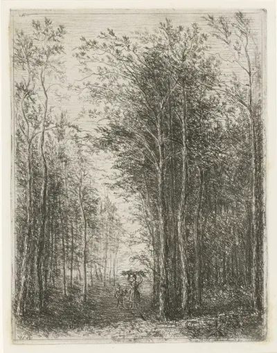 Boslandschap met houtsprokkelaars