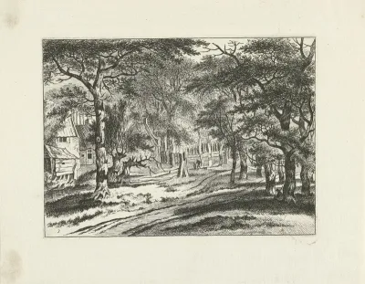 Boslandschap met huizen