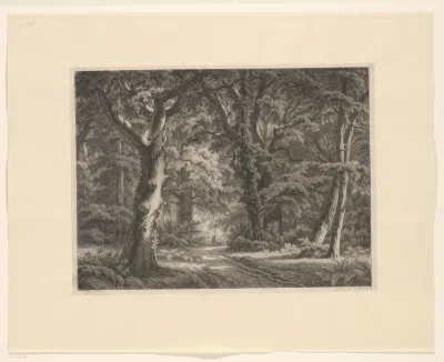 Boslandschap met jager