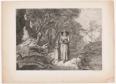 Boslandschap met kerkgangers