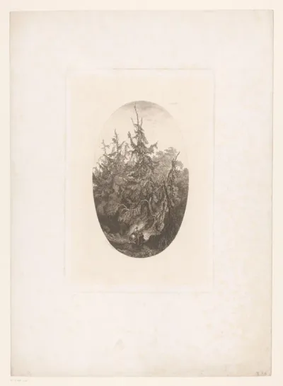 Boslandschap met reizigers