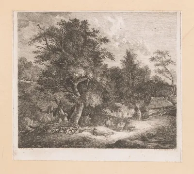 Boslandschap met ruiters