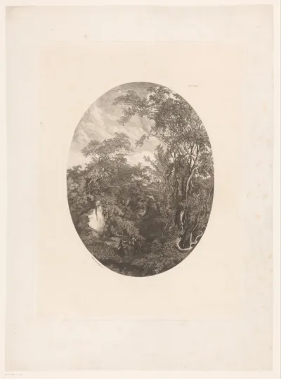 Boslandschap met rustende figuren