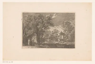 Boslandschap met tempel