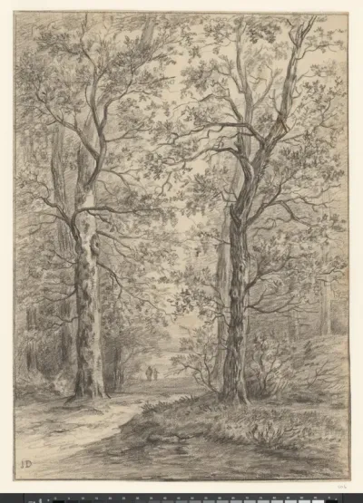 Boslandschap met twee figuren in de verte