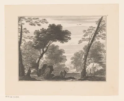 Boslandschap met twee mannen