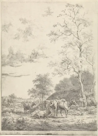 Boslandschap met zes koeien