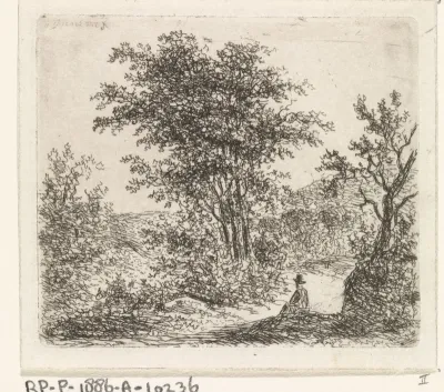 Boslandschap met zittende figuur